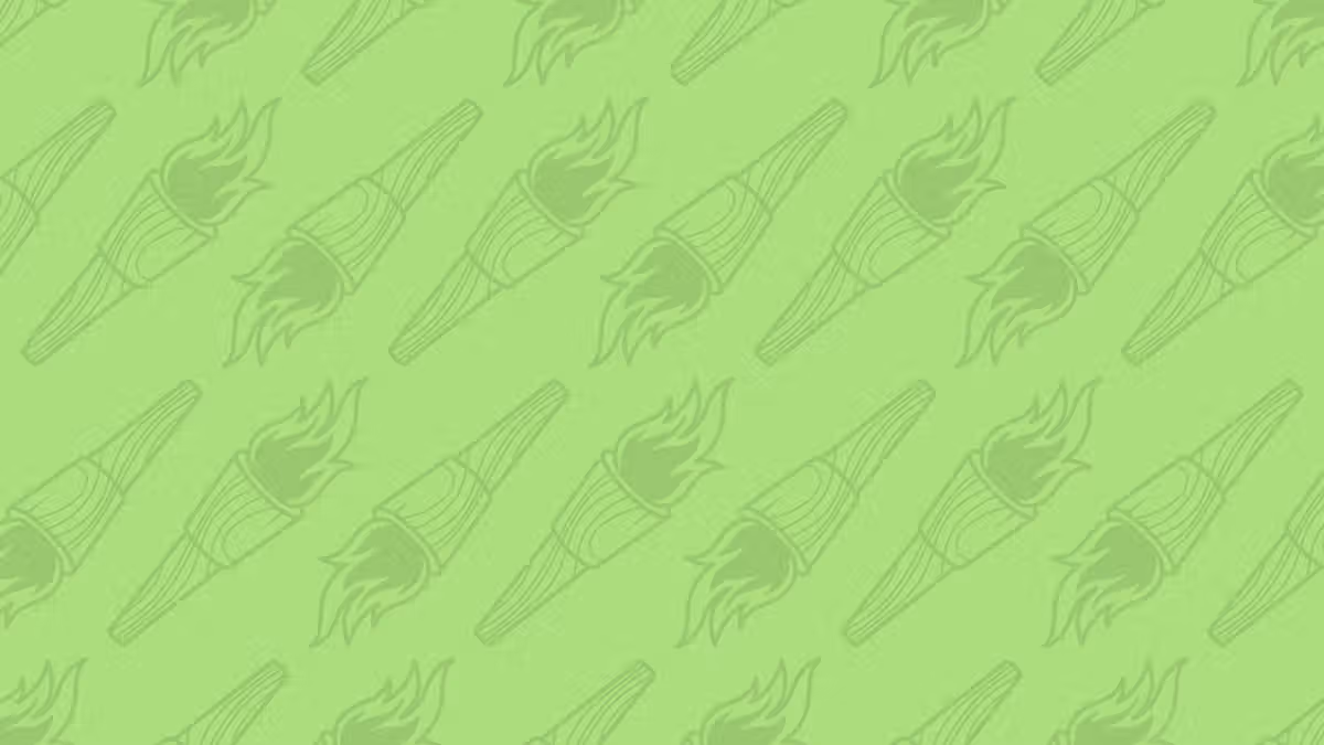 Pattern of torches with flames on a light green background, repeated in a regular arrangement.