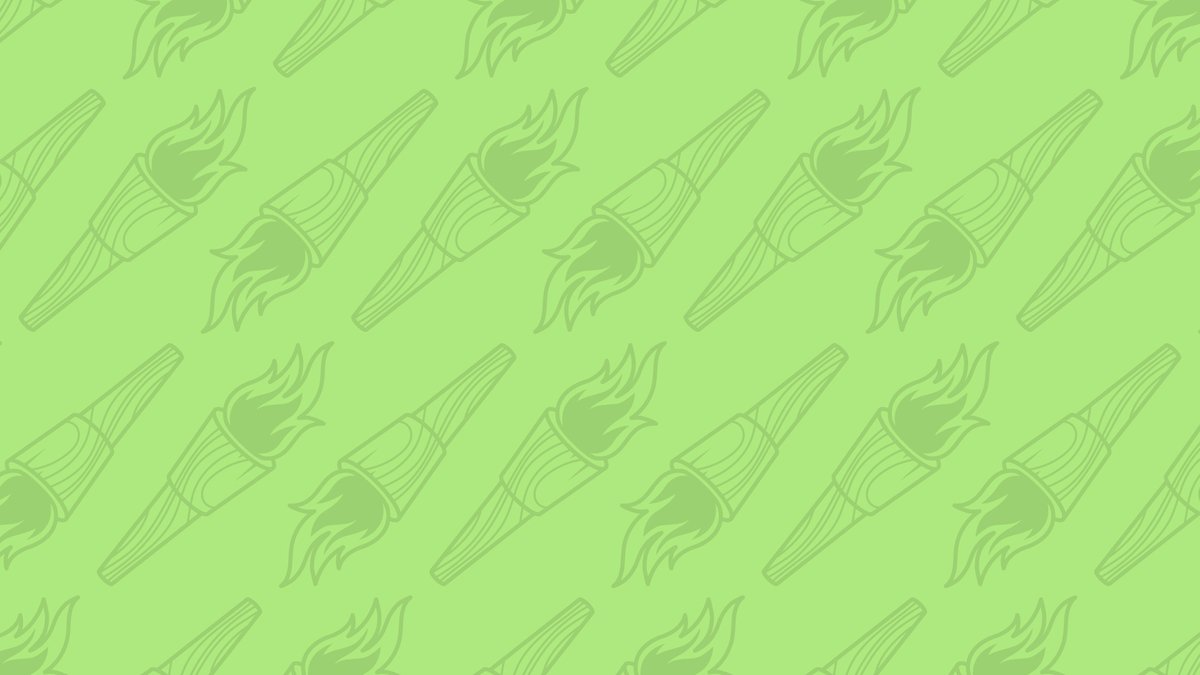 Pattern of torches with flames on a light green background, repeated in a regular arrangement.