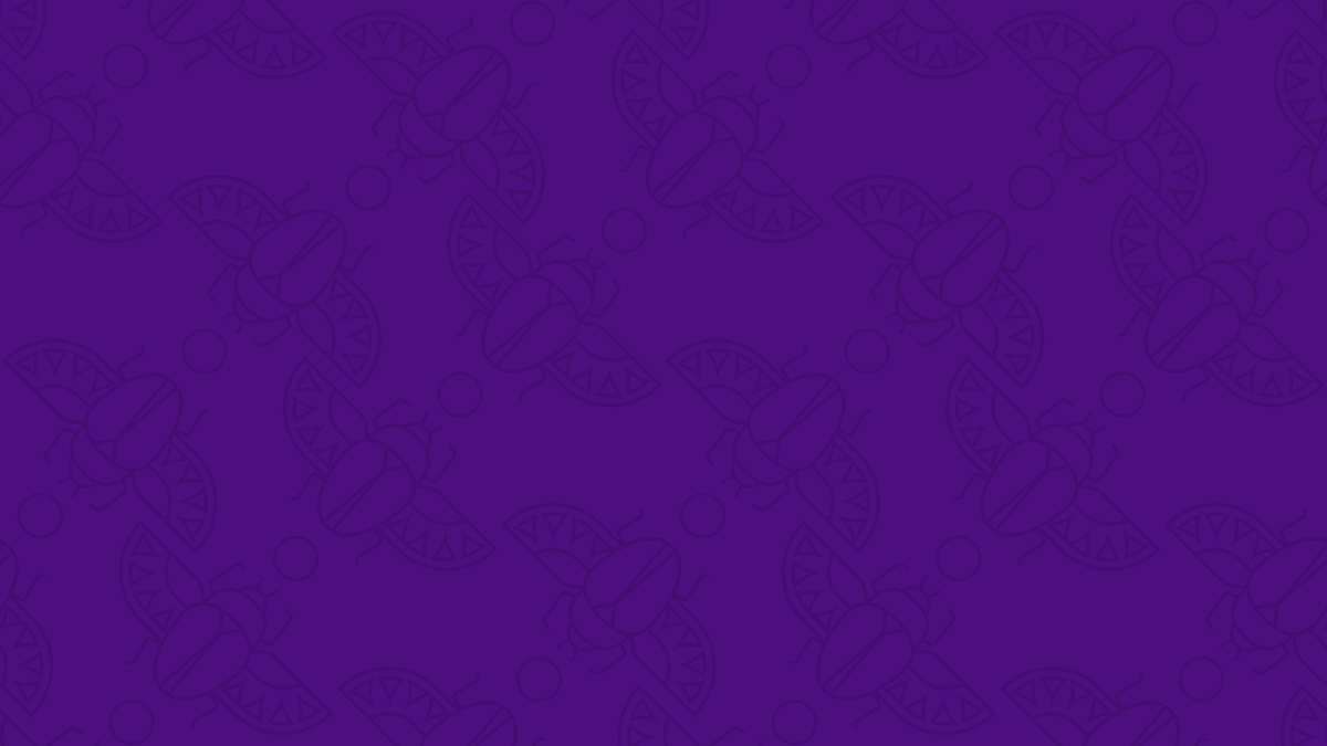 Purple background with a repeating pattern of stylized bees and circular shapes.