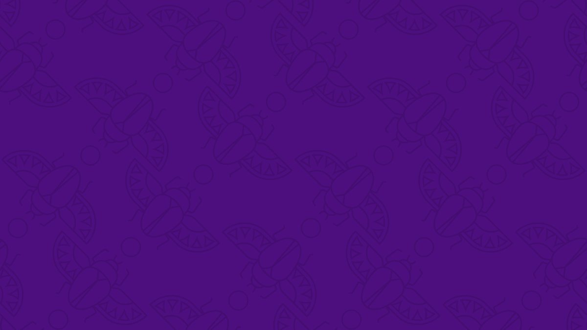 Purple background with a repeating pattern of stylized bees and circular shapes.