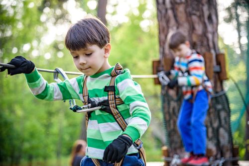 children ziplining