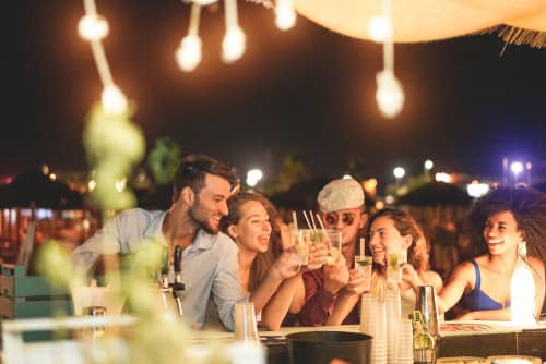 people at an outside bar