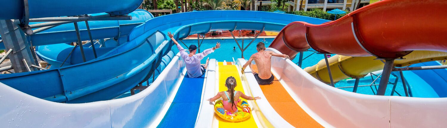 people on a water slide