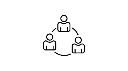 Icon showing three connected figures forming a circular pattern, representing collaboration or teamwork.