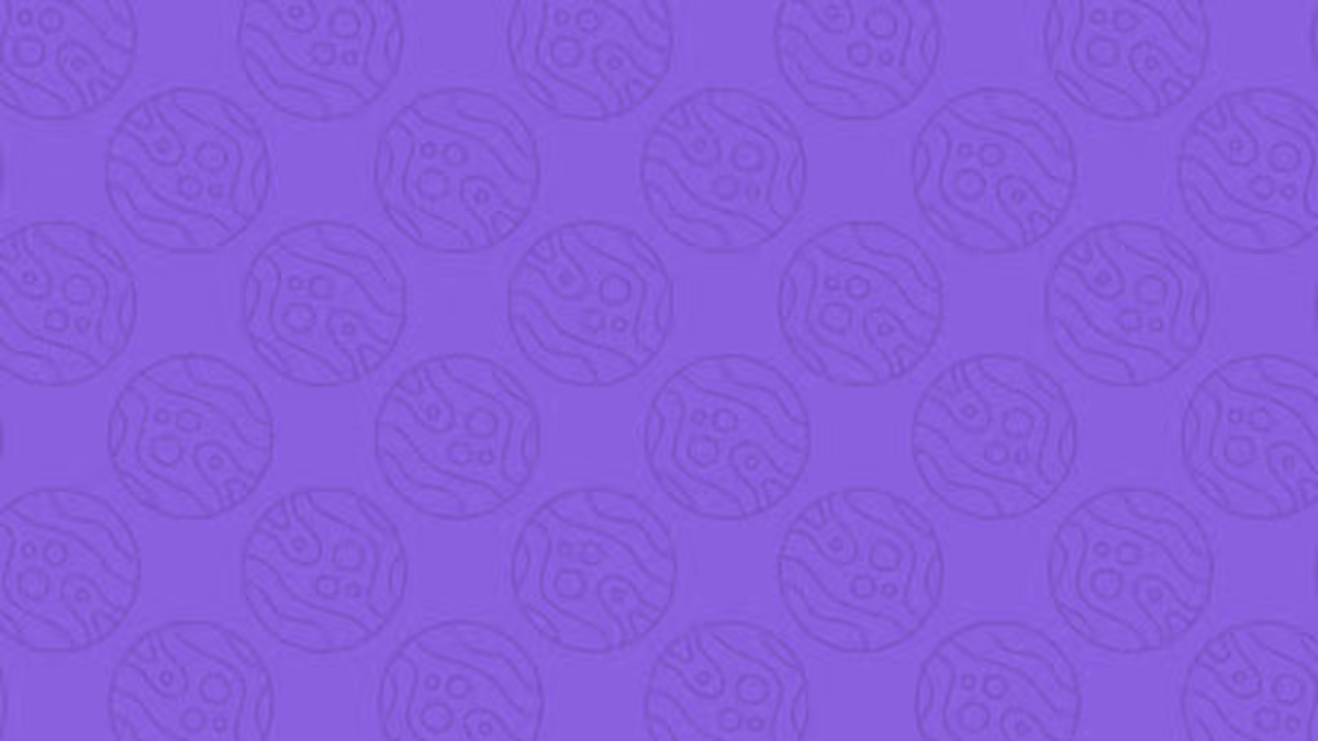 Purple background with a repeating pattern of light purple circles featuring abstract wave-like designs.