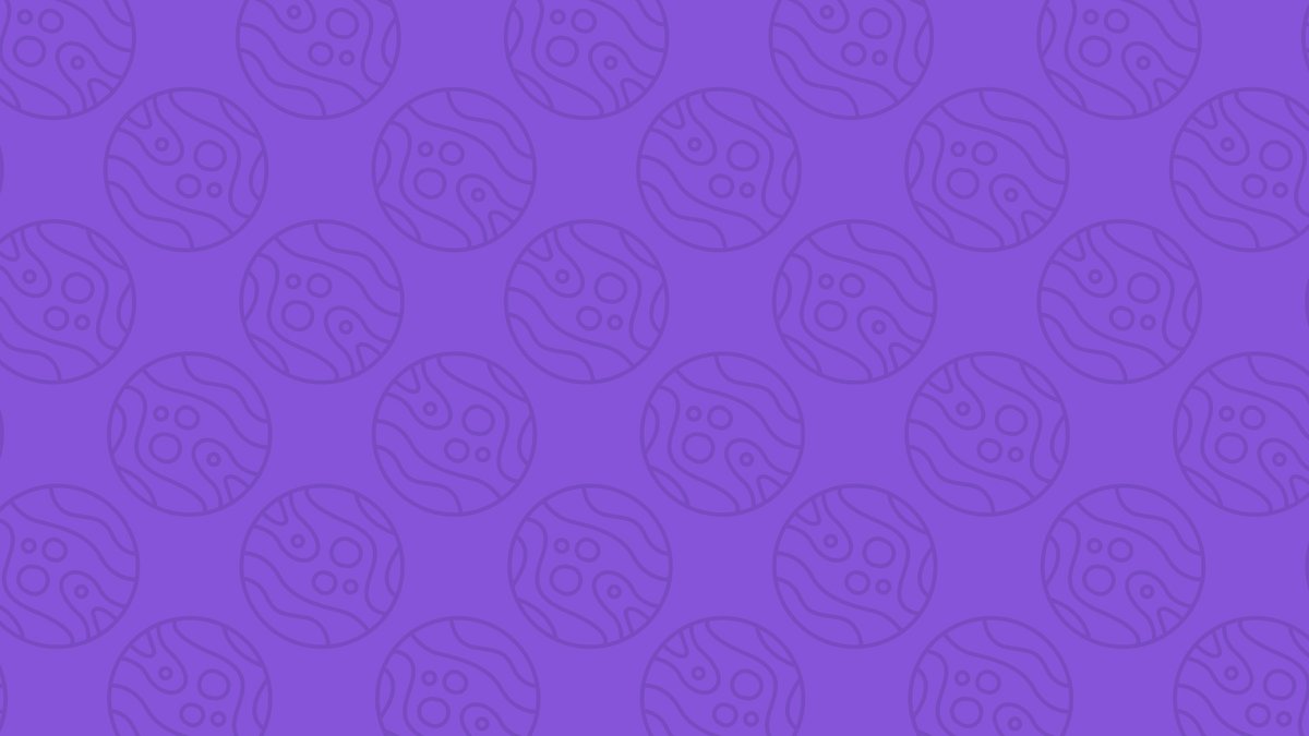 Purple background with a repeating pattern of light purple circles featuring abstract wave-like designs.