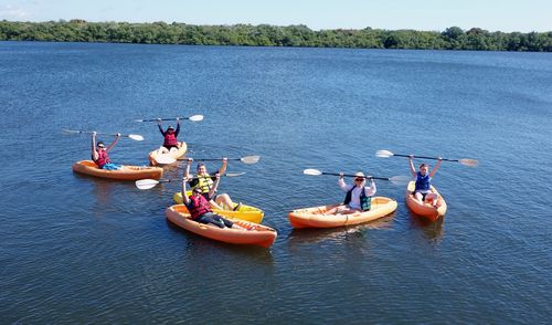 family kayaking
