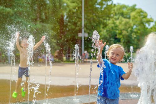 children in a splash park