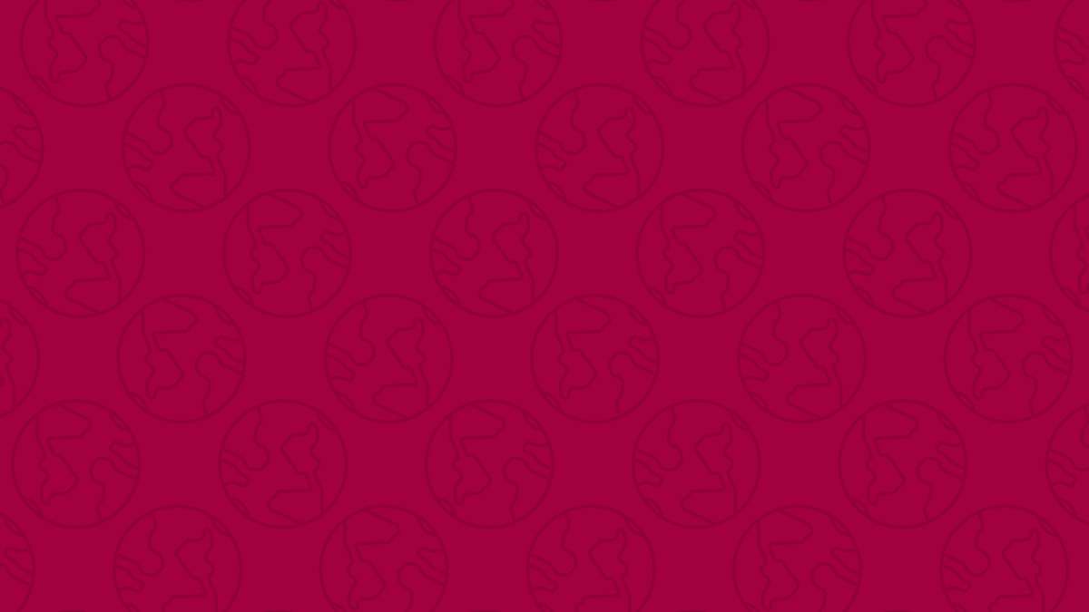 Pattern of overlapping circular outlines of Earth on a deep pink background.
